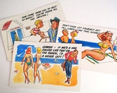 Giant Cartoon Postcards, Vintage Beach Postcards, Jumbo Laff Card, Mid Century Sexist Cartoons, Humorous Kitsch, Craft Supplies Ephemera