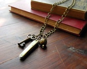 Vintage Traveler's Pocket Knife Necklace, Skeleton Key, Brass Charm
