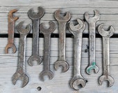 Open End Wrench Collection, Eight Hand Tools, Industrial Decor, Antique Rusty Tools, Rustic Home Decor, Vintage Fairmount Williams Spanners