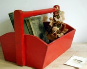 Vintage Red Wood Tool Box Tote Carry All Carrier Rustic Storage Container