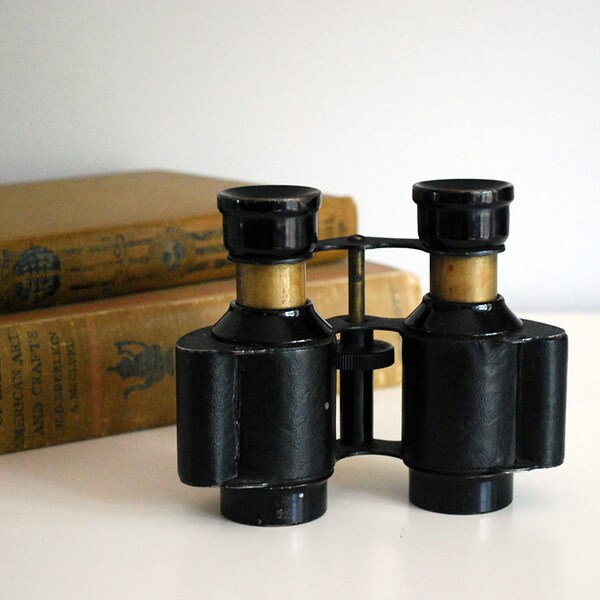 Vintage Brass Binoculars Black Leather Field Glasses Antique Opera Glasses Steampunk Optics Man Cave Industrial Home Decor