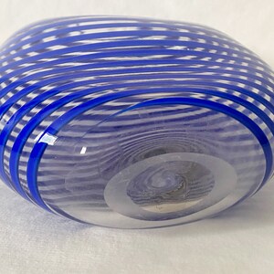 Studio Blown Glass Vase, Vintage Blue Striped Glass Vase image 9