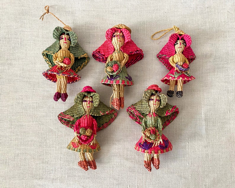 Straw Doll Ornaments Vintage Ecuador Folk Art Woven Straw Etsy