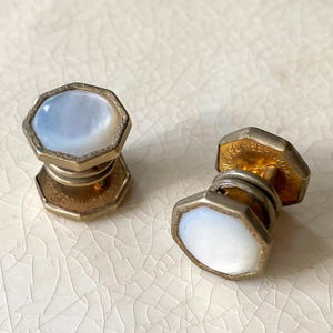 1920s Snap Cuff Links, Vintage Art Deco Mother of Pearl Buttonhole Studs