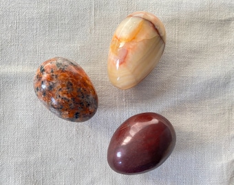 Natural Stone Eggs, Vintage Polished Stone Easter Eggs, Onyx, Granite, Jasper