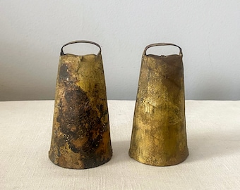 Antique Cow Bells, Pair of Vintage Brazilian Hand Forged Bells