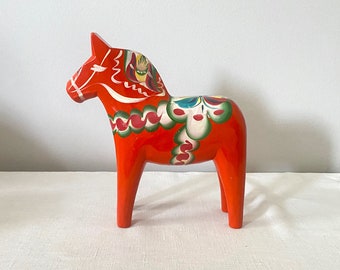 Swedish Dala Horse, 9.8 Inches, Vintage 1960s Nils Olsson Hand Painted Figurine, Scandinavian Folk Art