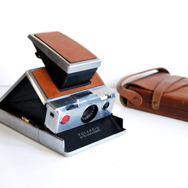 1970s Vintage Polaroid Camera Land SX - 70 Camera with Leather Case, Manual Brown Black Vintage Electronics
