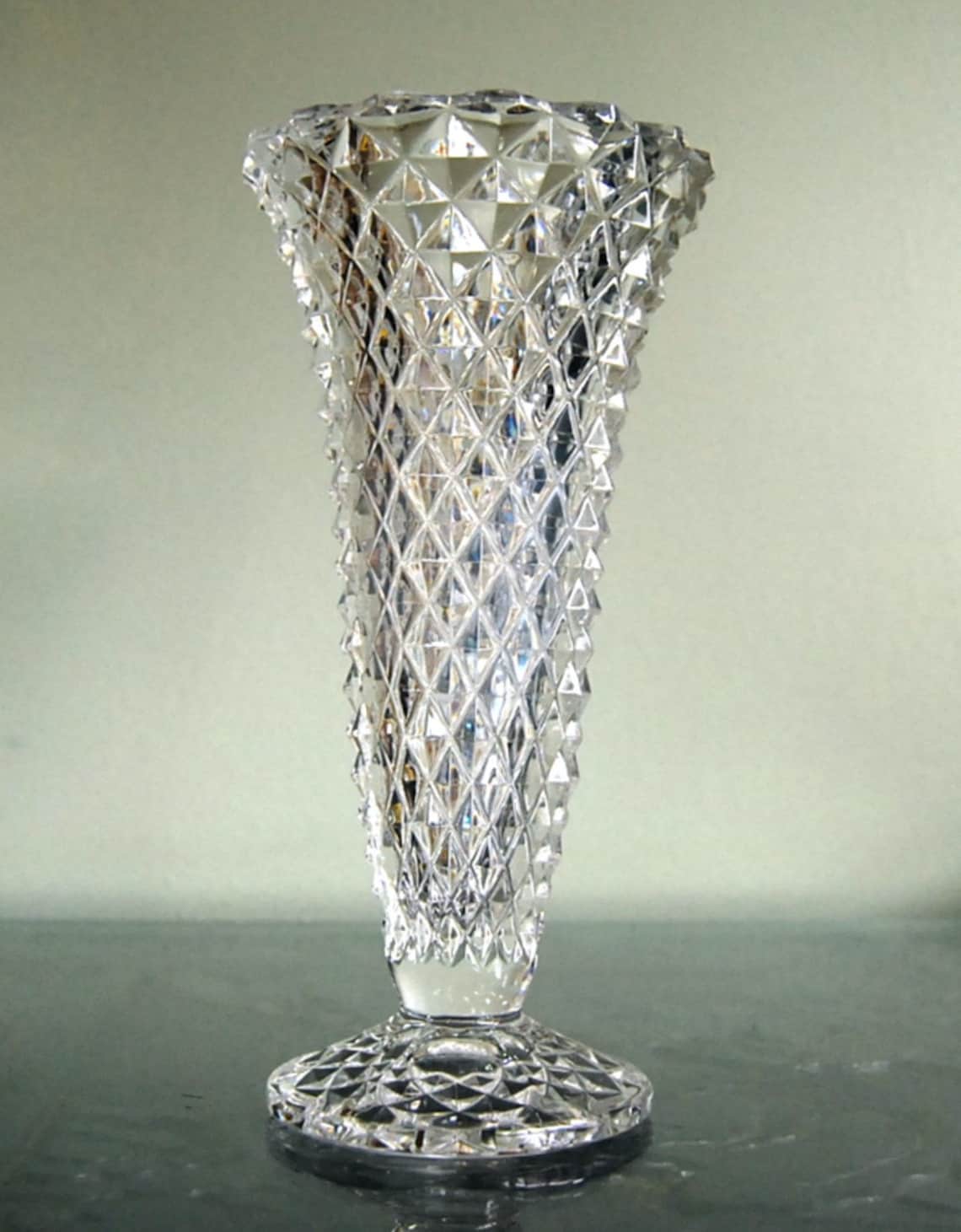 Vintage Cut Crystal Vase by Princess House Diamond Point Etsy