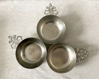 Vintage Pewter Porringers, Set of Three, Royal Holland, John Somers, Metal Dishes or Bowls
