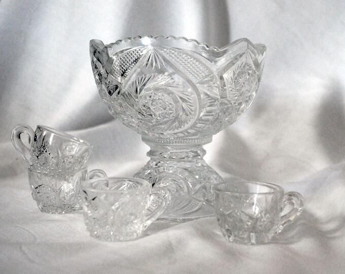 Miniature Punch Bowl, EAPG Children's Toy Dish Set, Antique Pressed