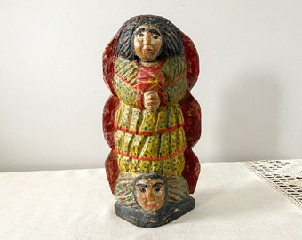 Carved Wood Santa Maria, Antique Folk Art Polychrome Santos, Virgin Mary Statue from Brazil
