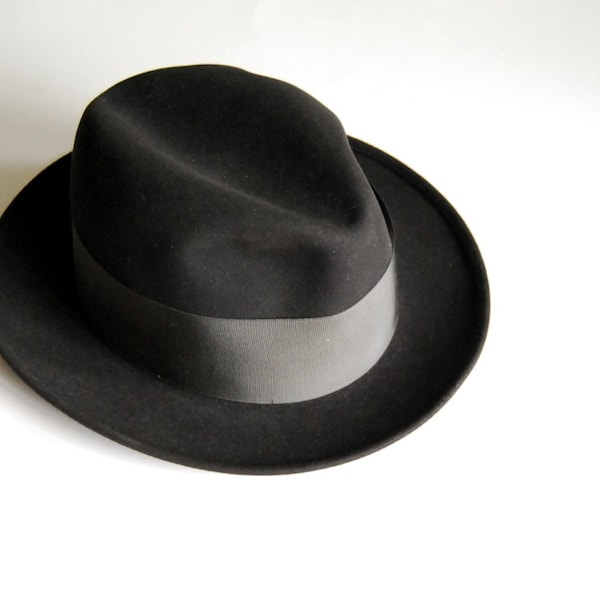 Vintage Mens Fedora Hat Wool Dobbs Black Mad Men Hat Size 6 3/4