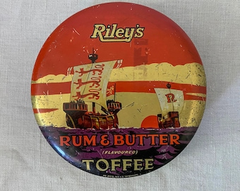 Riley's Toffee Tin, Vintage English Candy Box, Ships at Sea, Riley Brothers