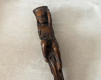 Carved Wood Chair or Table Leg, Vintage Salvage Cherub / Putti Sculpture, Rustic Wall Hanging