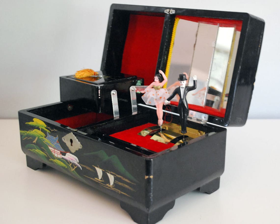 1950s Japanese Lacquer Music Box Vintage Wood Jewelry Box Two Etsy