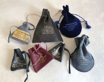 7 Vintage Jewelry Pouches / Dust Bags from Brazil, Drawstring Storage Bags for Gems and Jewelry in Leather and Faux Leather