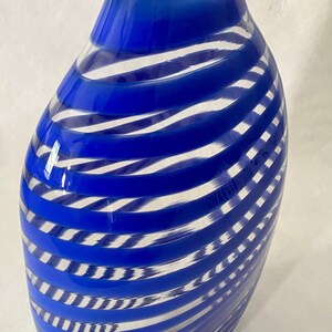 Studio Blown Glass Vase, Vintage Blue Striped Glass Vase image 6