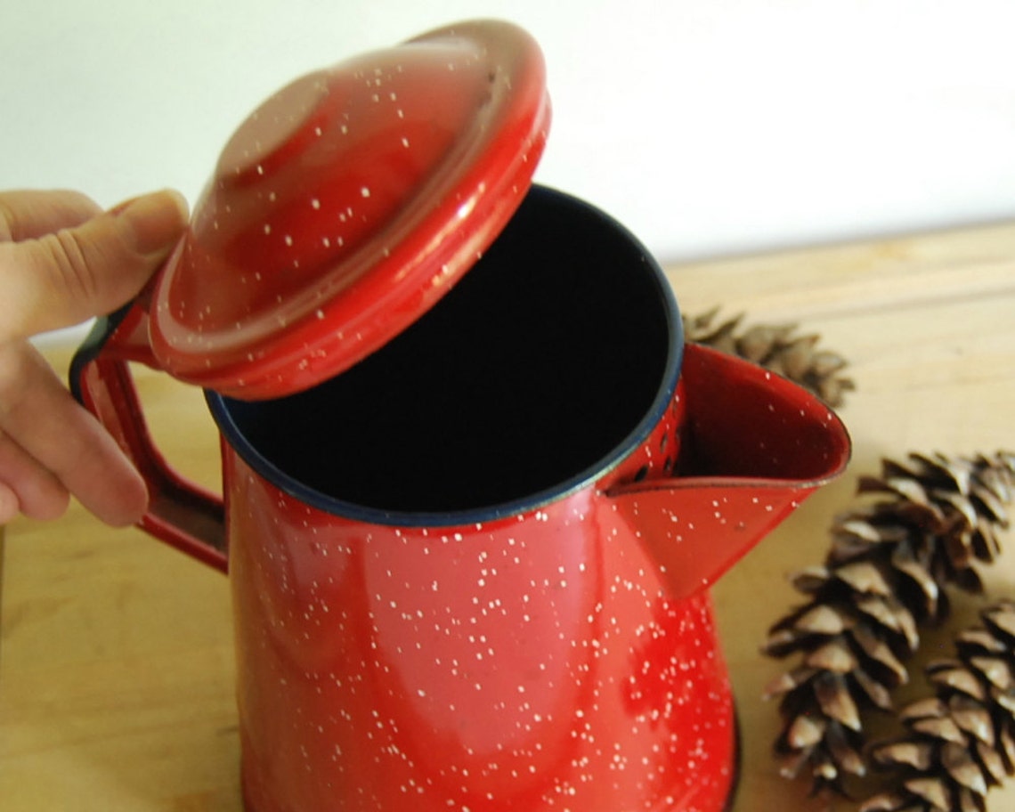 Vintage Red Graniteware Coffee Pot Camping Enamelware Boiler Etsy