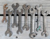 Open End Wrench Collection, Eight Hand Tools, Industrial Decor, Antique Rusty Tools, Rustic Home Decor, Vintage Fairmount Williams Spanners