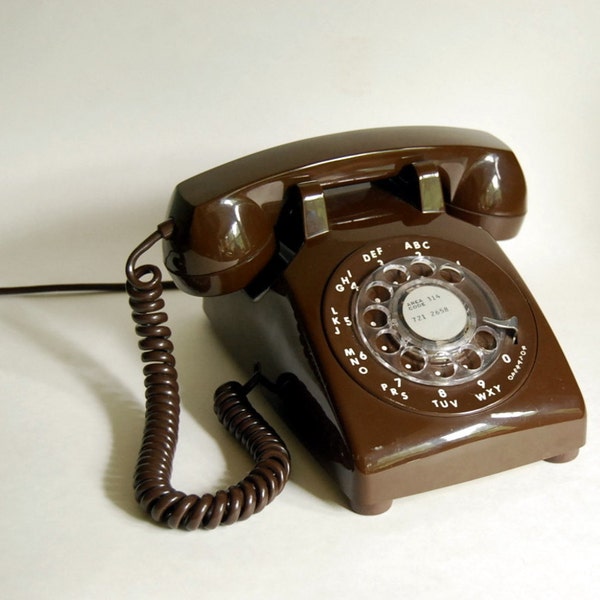 Vintage Telephone Late 1970s Chocolate Brown ITT Telephone Rotary Dial