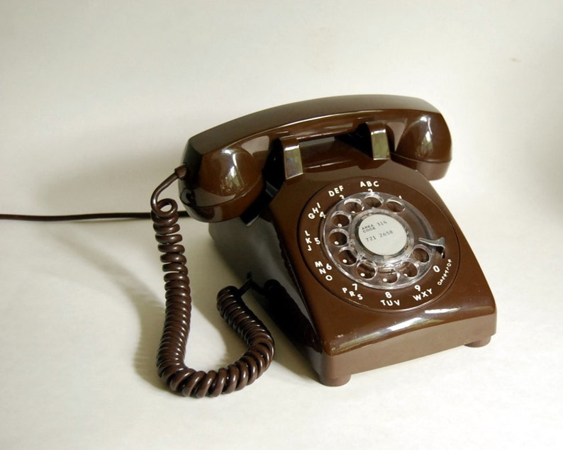 Vintage Telephone Late 1970s Chocolate Brown ITT Telephone Rotary Dial image 1