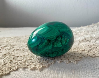Medium Malachite Egg, 260 grams, Vintage Polished Natural Green Stone Easter Egg