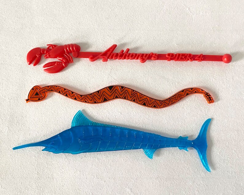 Animal Cocktail Swizzle Sticks Vintage Barware Blue Marlin Etsy