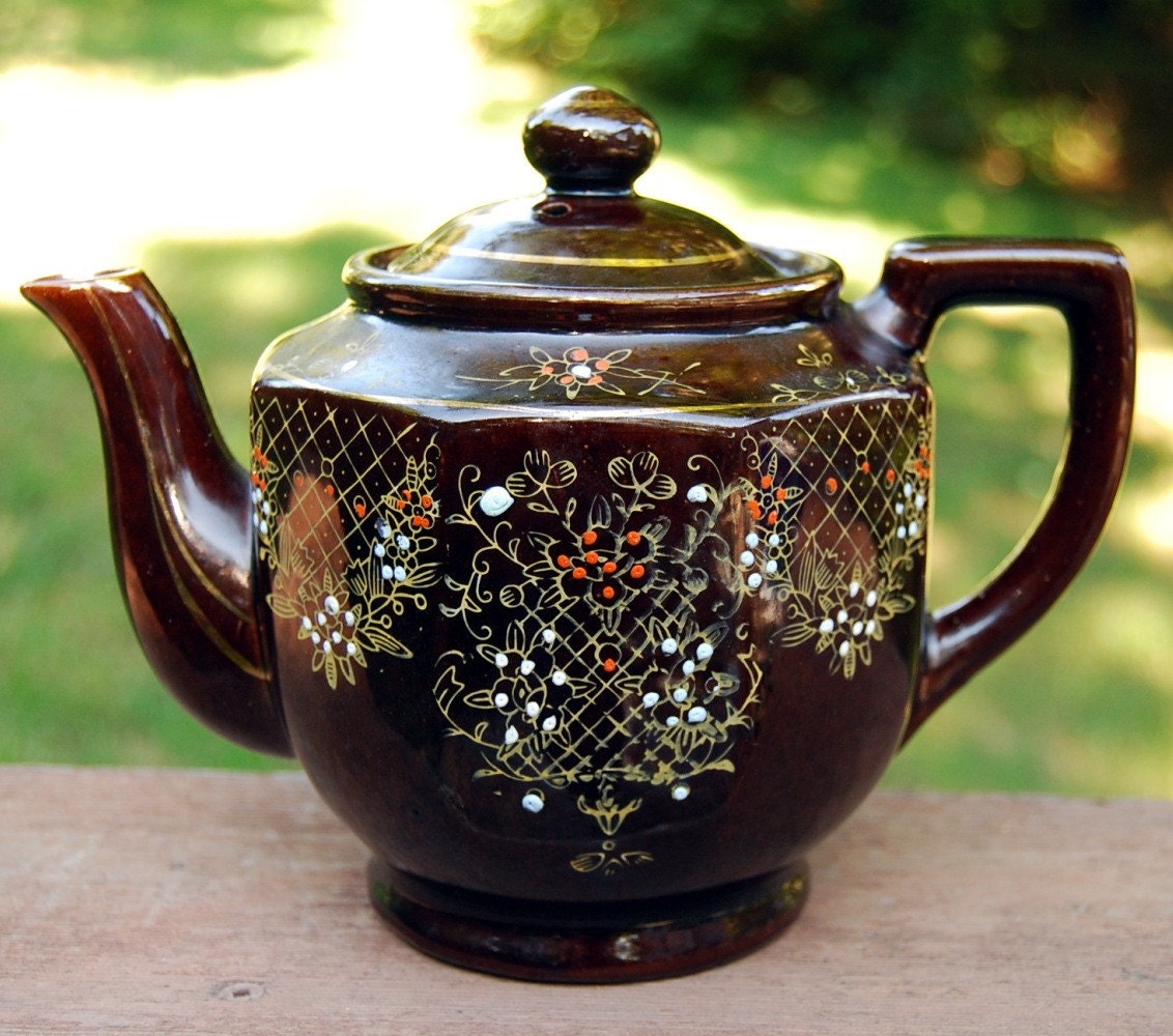 Vintage Brown HandPainted Japanese Teapot Etsy