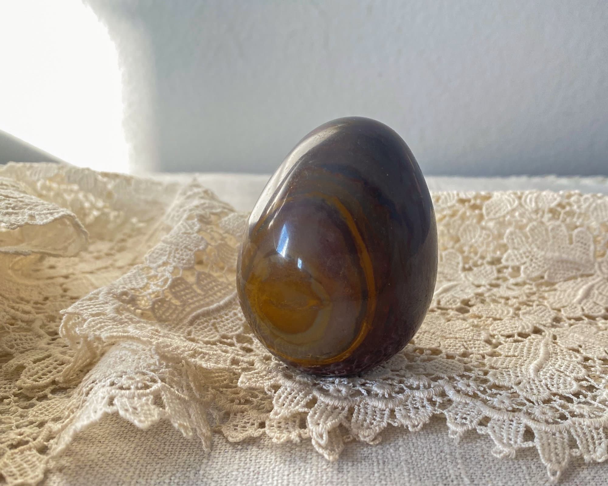Petrified Wood Egg, 145 Grams, Vintage Polished Natural Blue Stone 