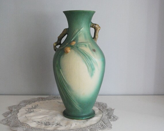 Roseville Green Pine Cone Vase 807 15 1930s 15 Art Etsy