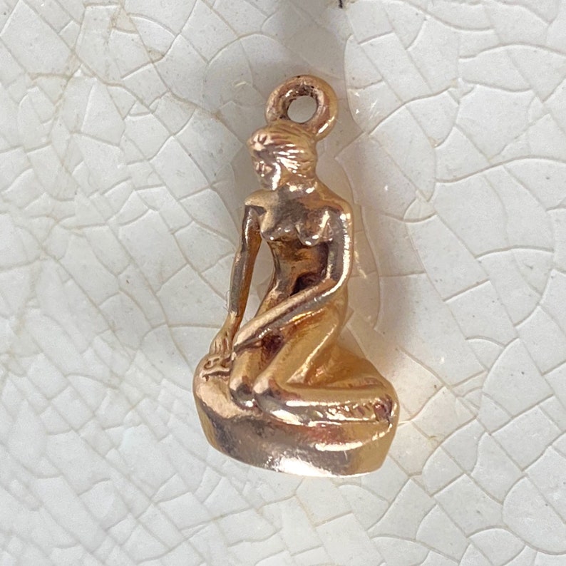 14K Gold Little Mermaid Charm or Pendant, Vintage 1980s Copenhagen Denmark Souvenir image 3