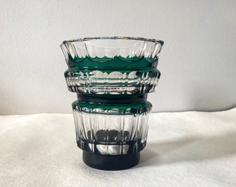 Val Saint-Lambert Crystal Vase, Vintage Art Deco Green and Clear Doubled Glass Vase, Bolero by Charles Graffart