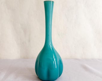 1960s Elme Glasbruk Vase, Vintage Hand Blown Cased Glass Turquoise Scandinavian Art Glass