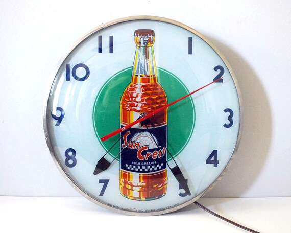 Sun Crest Soda Reloj De Publicidad 1950s Light Up Bar Clock Etsy