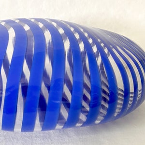 Studio Blown Glass Vase, Vintage Blue Striped Glass Vase image 8