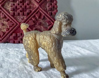 Vintage Poodle Figurine, Hard Plastic Toy, Made in Hong Kong