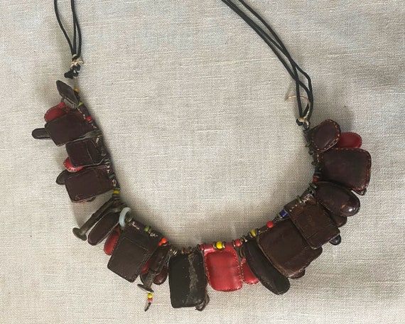 African Leather Necklace, Vintage Tuareg Tribal A… - image 7