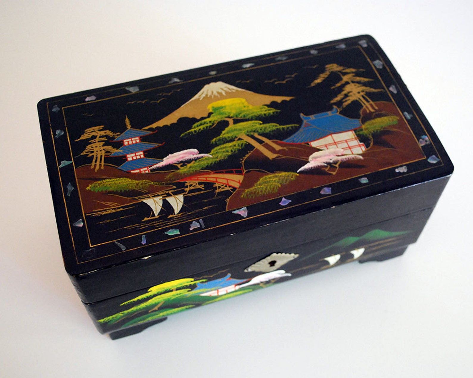 1950s Japanese Lacquer Music Box Vintage Wood Jewelry Box Two Etsy