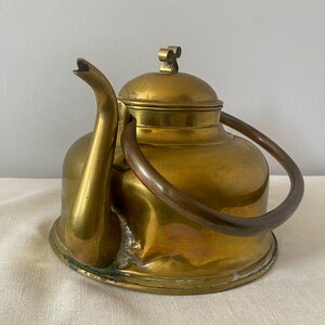 Brass Tea Kettle, Vintage Northern European Primitive Teapot, Shabby Country Kettle image 4