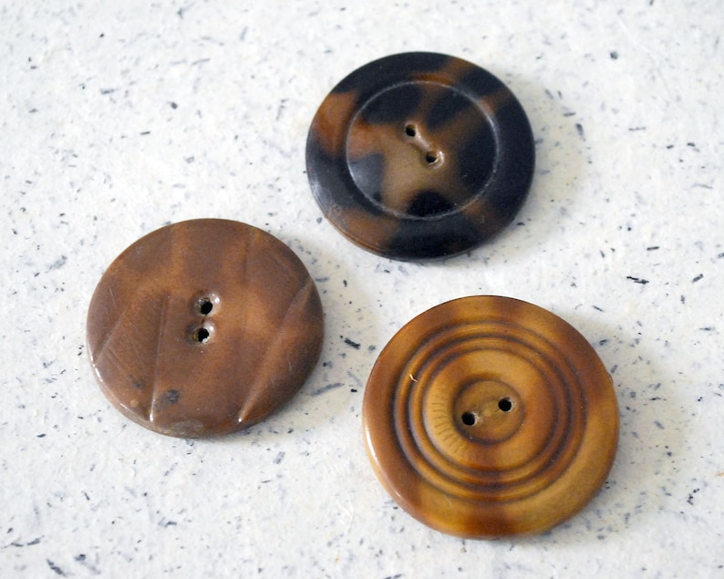 9 Celluloid Tight Top Buttons Vintage Brown and Gold Button Lot Sewing or Craft Supplies