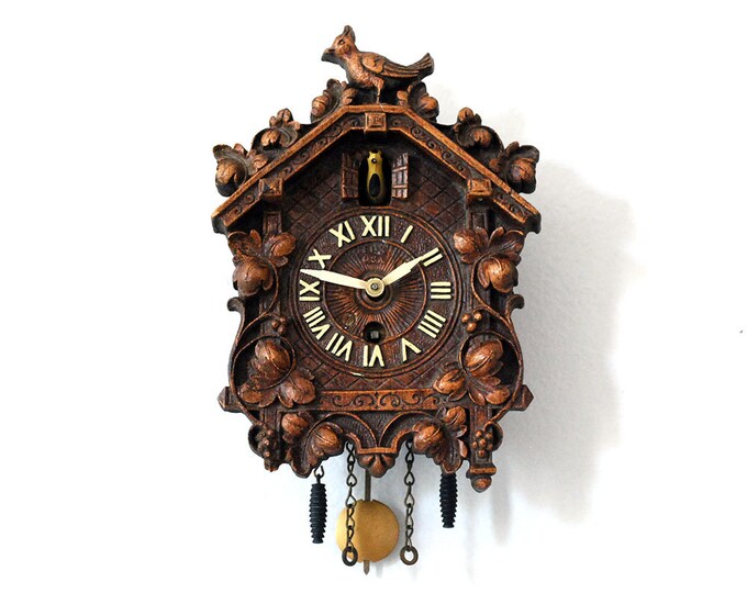 Miniature Cuckoo Clock, Lux Pendulette With Bobbing Bird, Syroco