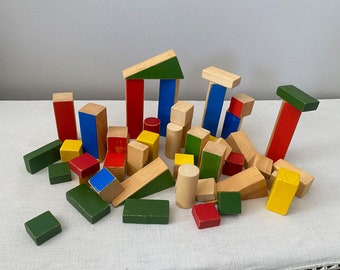 Wooden Building Blocks, Vintage 1960s Vero Elementar Architectural Blocks, East German Toy Construction Set