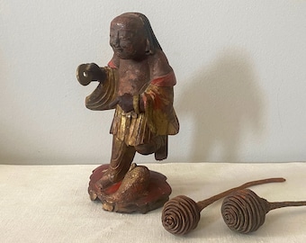 Chinese Wood Sculpture, Antique 19th Century Soldier or Ancestor Statue, Primitive Wood Carving