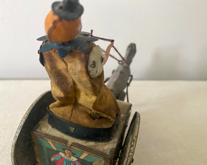 Antique Tin Clown, German Lehman Wind-up Toy, Balky Mule Cart, Early 1900s image 8