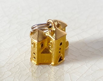 18K Gold Luxembourg Castle Charm or Pendant, Vintage 1960s European Charm