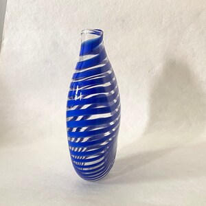 Studio Blown Glass Vase, Vintage Blue Striped Glass Vase image 2