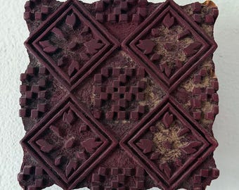 Hand Carved Wood Printing Block, Vintage Indian Textile Printing Stamp or Wall Hanging