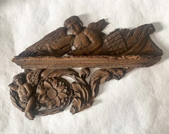 French Carved Wood Cherubs, Antique Architectural Salvage, 18th Century Hotel de Ville, Paris