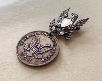 WWII Mother-Son Pin, Vintage Sterling Silver U.S. Military Brooch by Coro, "In the Service"